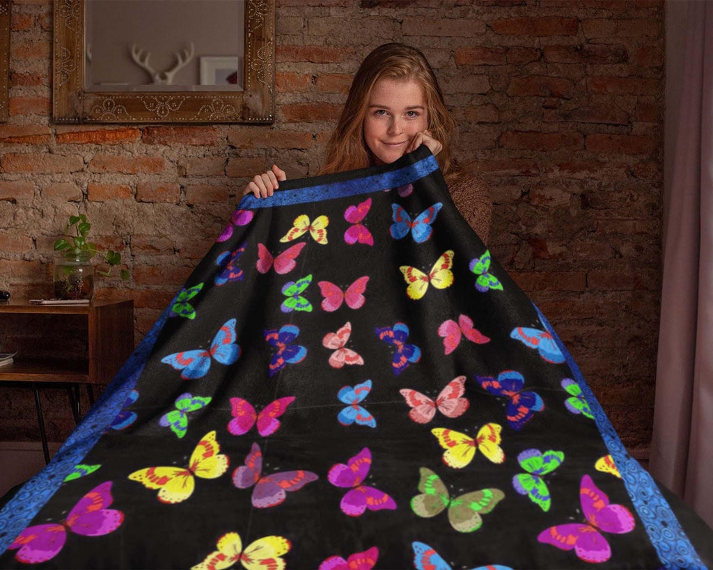 Colorful Butterfly Blanket, Butterfly Lover Blanket, Insect Blanket, Butterfly Fleece Sherpa Blanket, Flying Animal Blanket, Grandma Blanket