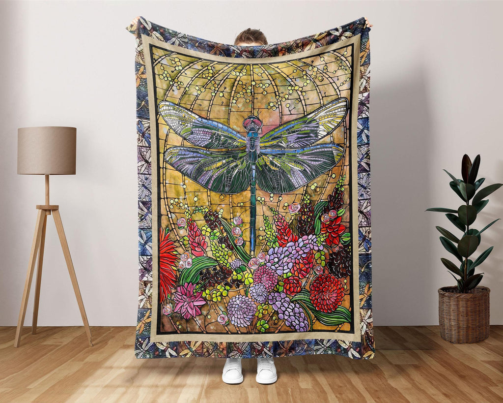 Vintage Dragonfly Blanket, Flying Animal Blanket, Dragonfly Fleece Sherpa Blanket, Animal Blanket, Insect Blanket, Daughter Blanket