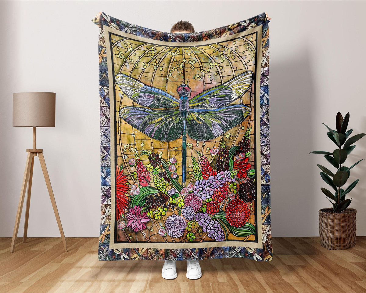 Vintage Dragonfly Blanket, Flying Animal Blanket, Dragonfly Fleece Sherpa Blanket, Animal Blanket, Insect Blanket, Daughter Blanket