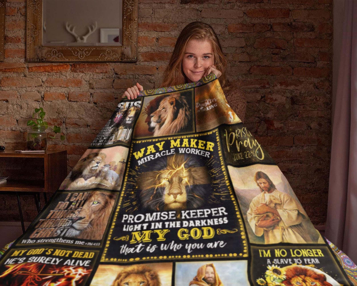 Jesus Lion Blanket, Way Maker Miracle Worker Lion Blanket, Christian Blanket, God Blanket, Religious Blanket, Bible Verse Blanket