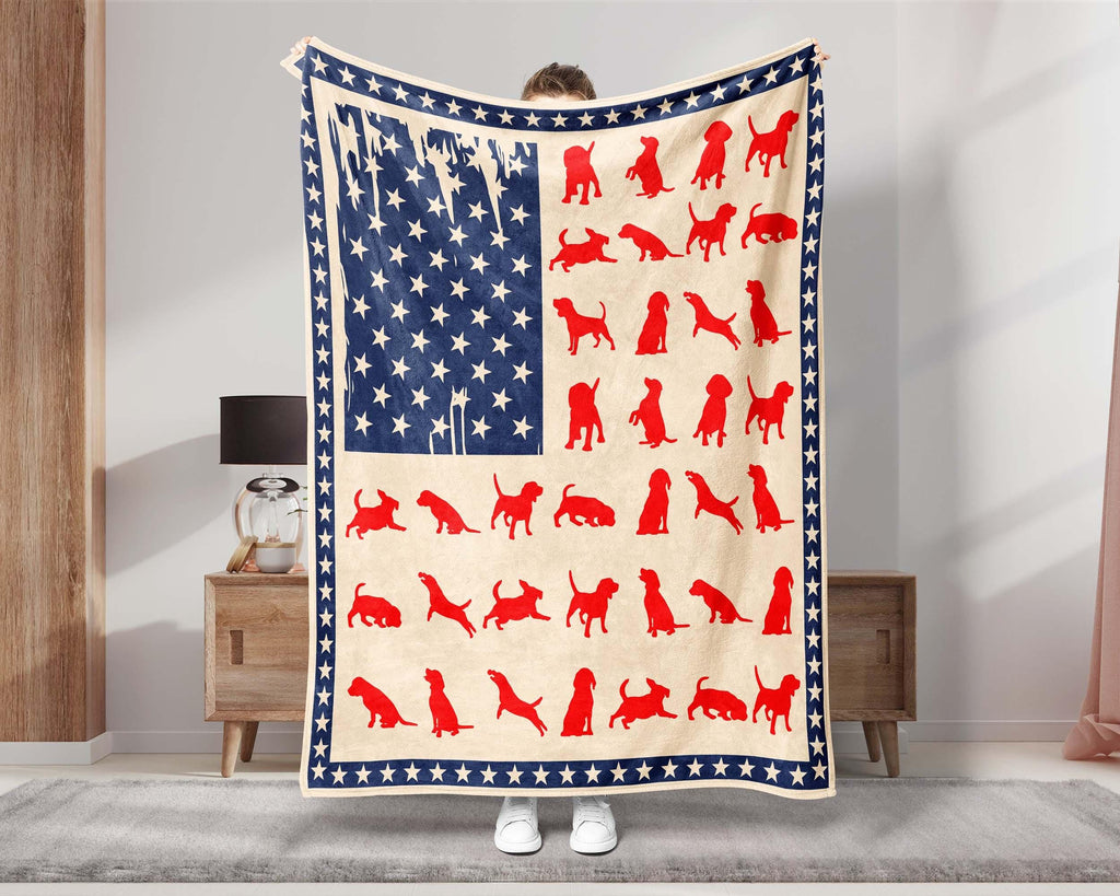 Beagle Flag Blanket, Beagle Mom Blanket, Patriotic Dog Mom Blanket, 4th July Blanket, Dog Lover Blanket, Beagle Owner Blanket, Dog Love Gift