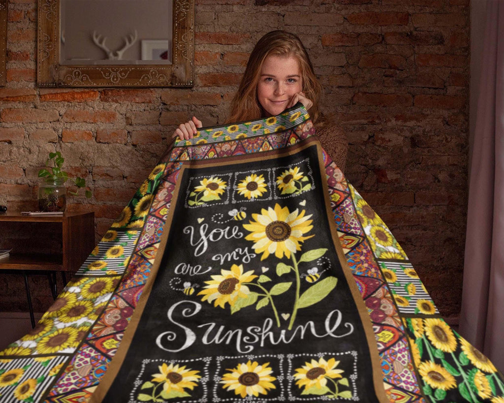 You Are My Sunshine Sunflower Blanket, Sunflower Fleece Sherpa Blanket, Daughter Blanket, Sunflower Mom Blanket, Daughter Birthday Gift
