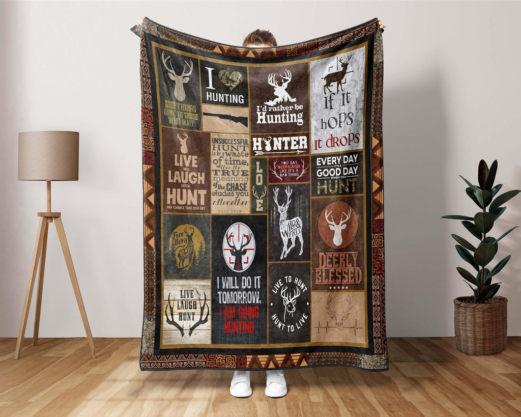 Vintage Hunting Blanket, Deer Hunting Fleece Sherpa Blanket, Deer Hunt Blanket, Deer Hunter Blanket, Hunting Dad Blanket, Deer Lover Blanket