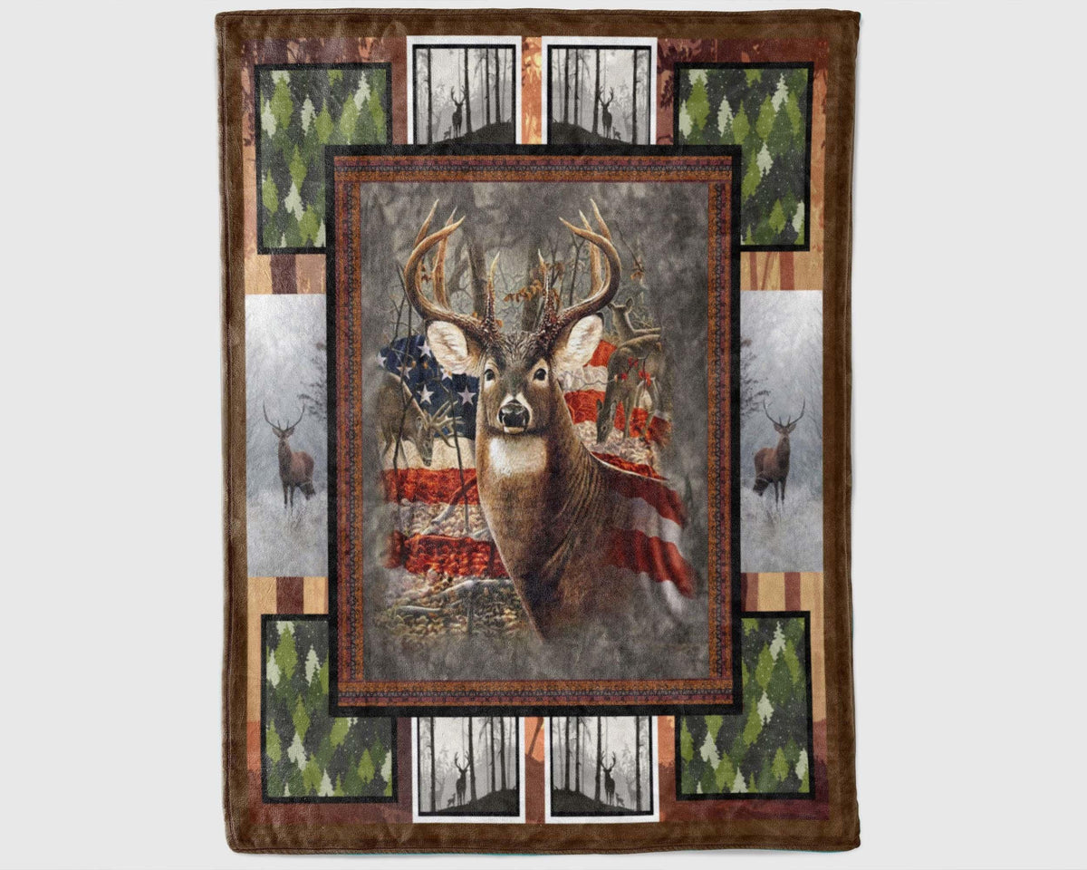 Vintage Deer Flag Blanket, Hunting Dad Blanket, Deer Hunter Blanket, Deer Hunting Gift, Deer Hunter Dad Blanket, Deer Hunt Blanket, Dad Gift