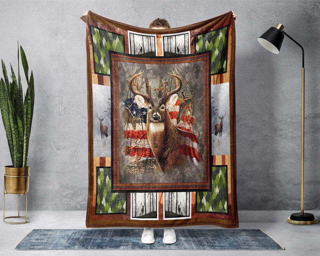 Vintage Deer Flag Blanket, Hunting Dad Blanket, Deer Hunter Blanket, Deer Hunting Gift, Deer Hunter Dad Blanket, Deer Hunt Blanket, Dad Gift