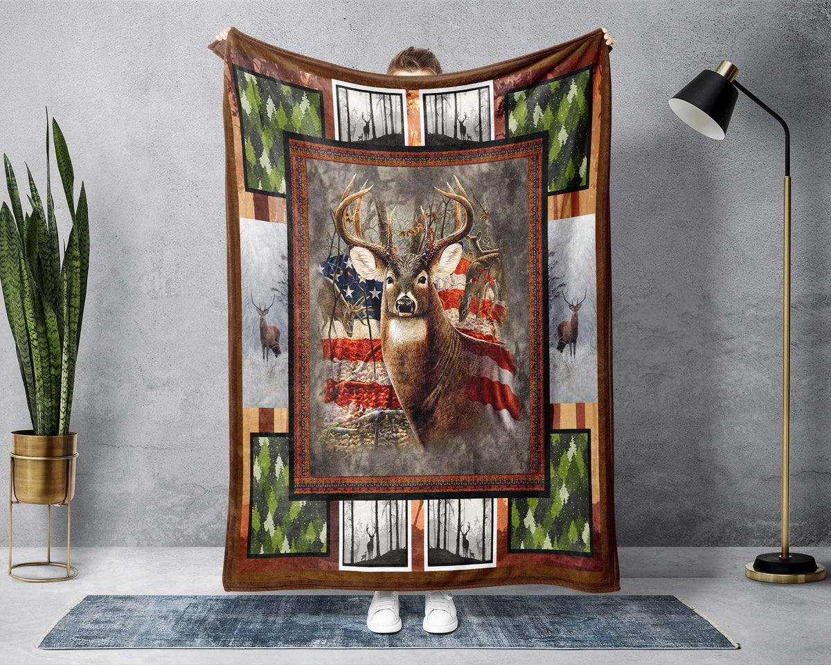 Vintage Deer Flag Blanket, Hunting Dad Blanket, Deer Hunter Blanket, Deer Hunting Gift, Deer Hunter Dad Blanket, Deer Hunt Blanket, Dad Gift