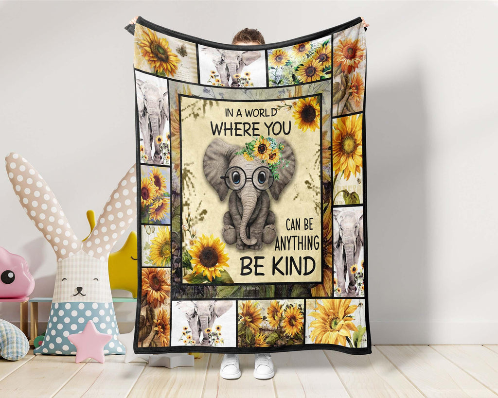 Sunflower Elephant Blanket, Elephant Be Kind Blanket, Sunflower Lover Blanket, Elephant Lover Blanket, Daughter Birthday Christmas Gift