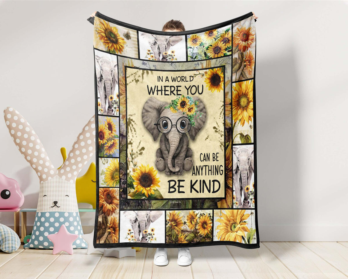 Sunflower Elephant Blanket, Elephant Be Kind Blanket, Sunflower Lover Blanket, Elephant Lover Blanket, Daughter Birthday Christmas Gift