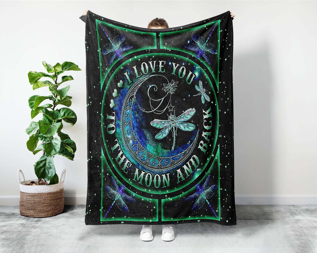 Dragonfly Moon Blanket, Insect Blanket, Flying Animal Blanket, Dragonfly Fleece Sherpa Blanket, Animal Blanket, Grandma Grandpa Blanket