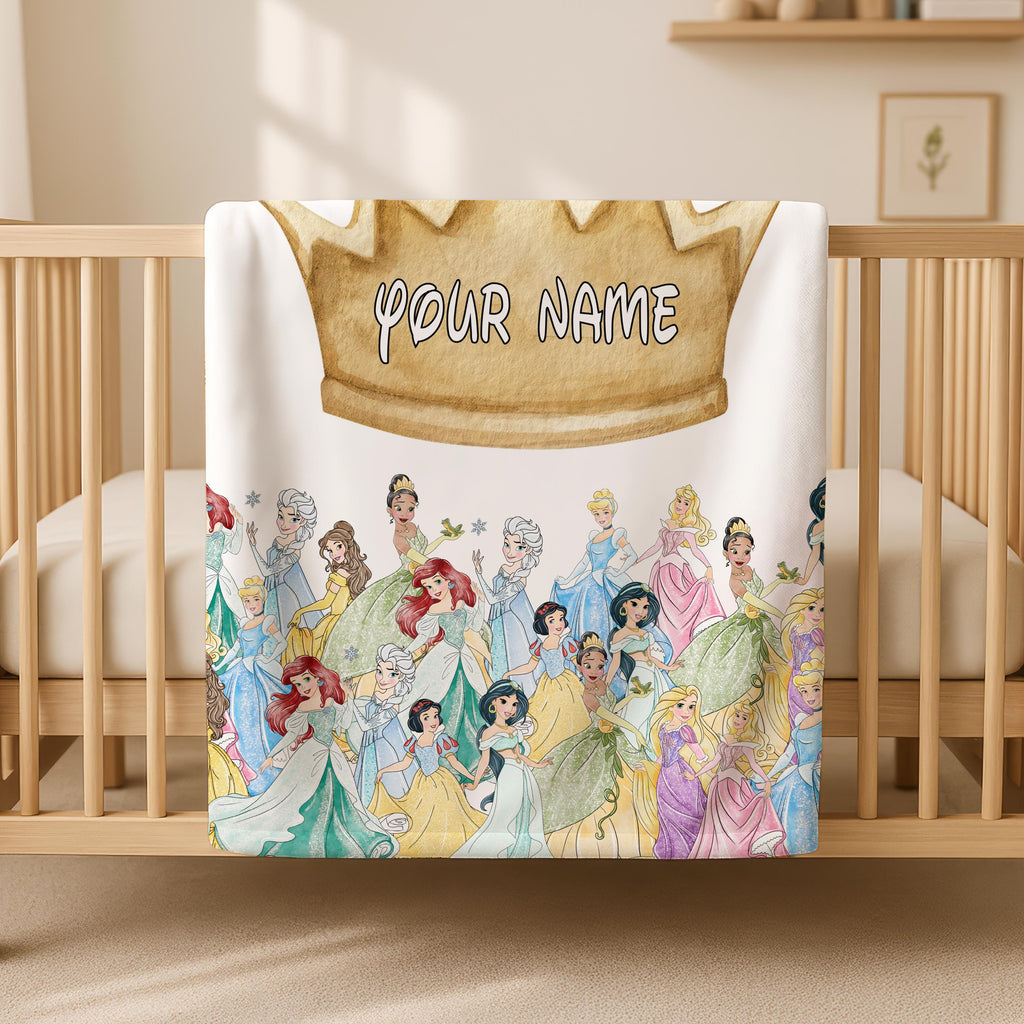 Custom Disney Princesses Blanket, Custom Bedroom Decor, Magic Kingdom Blanket, Disney Birthday Girl, Personalized Woven Fleece Blanket