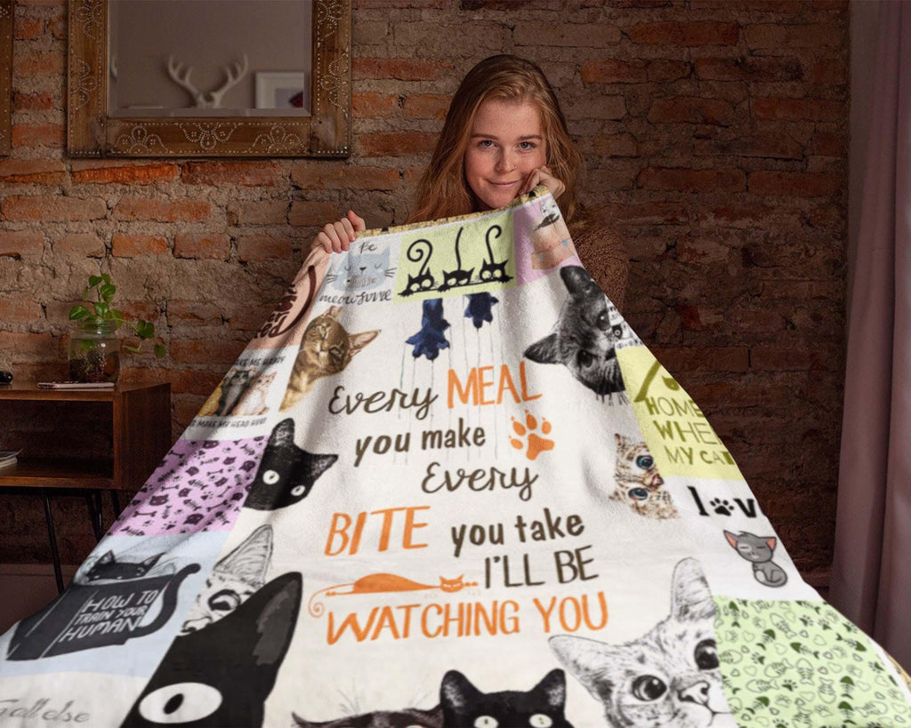 Funny Cat Blanket, Cute Cat Blanket, Cat Mom Blanket, Love Cat Blanket, Cat Fleece Sherpa Blanket, Cat Lover Blanket, Cat Owner Blanket