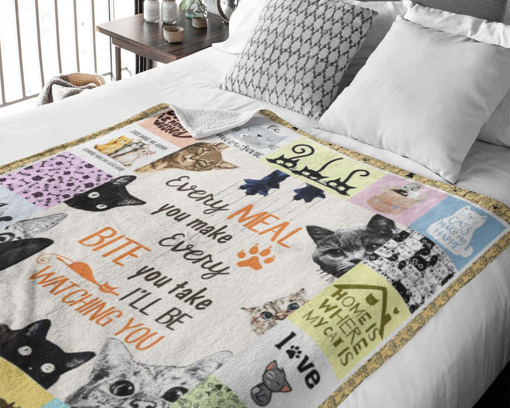 Funny Cat Blanket, Cute Cat Blanket, Cat Mom Blanket, Love Cat Blanket, Cat Fleece Sherpa Blanket, Cat Lover Blanket, Cat Owner Blanket