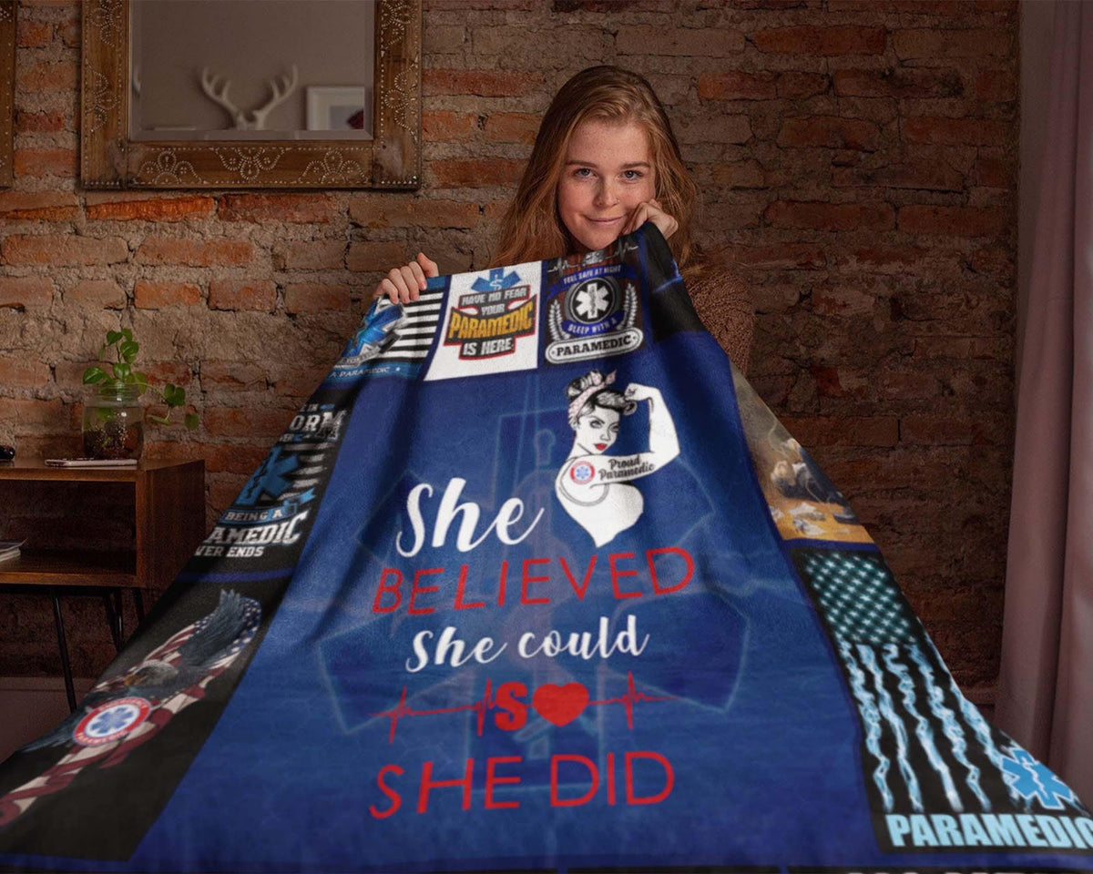 Proud Paramedic Blanket, EMT Blanket, Strong Woman Blanket, Star Of Life Blanket, EMS Blanket, Ambulance Services Blanket, Medical Blanket