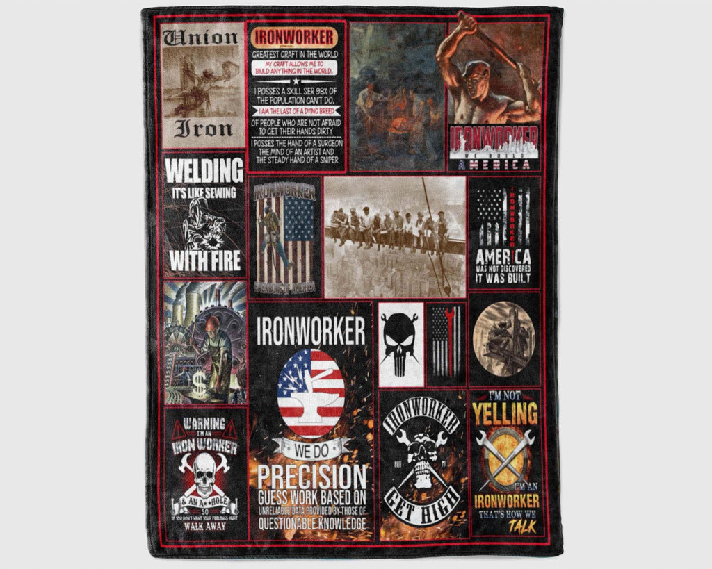 Ironworker Blanket, Welding Blanket, America Ironworker Fleece Sherpa Blanket, Ironworking Blanket, Welder Blanket, Union Iron Blanket