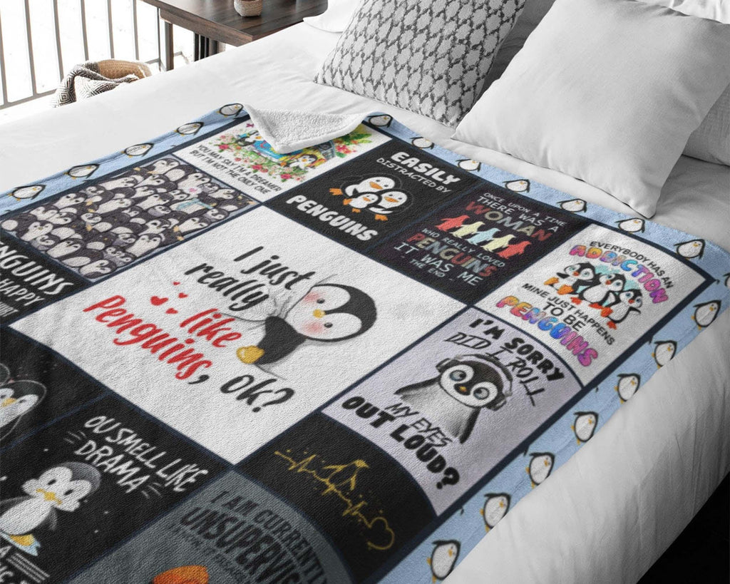 Penguin Blanket, Animal Blanket, Penguin Fleece Sherpa Blanket, Penguin Lover Blanket, Baby Penguin Blanket, Daughter Blanket Christmas Gift