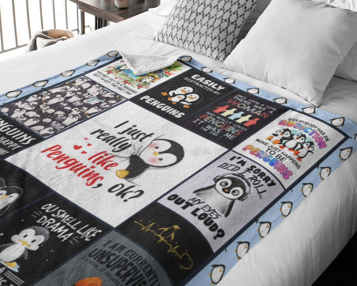 Penguin Blanket, Animal Blanket, Penguin Fleece Sherpa Blanket, Penguin Lover Blanket, Baby Penguin Blanket, Daughter Blanket Christmas Gift