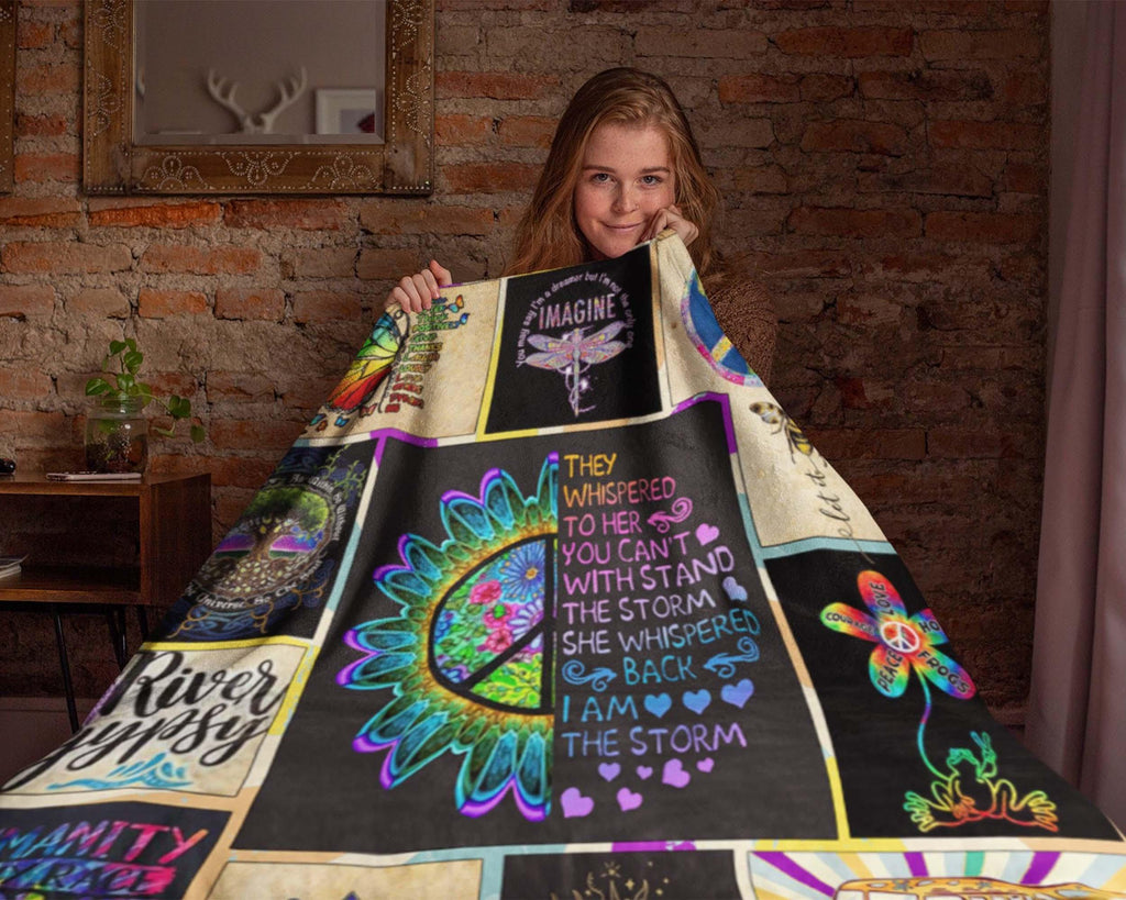 Sunflower Hippie Girl Blanket, Hippie Fleece Sherpa Blanket, Hippie Blanket, Peace Love Hippie Blanket, Gypsy Girl Blanket, Daughter Blanket