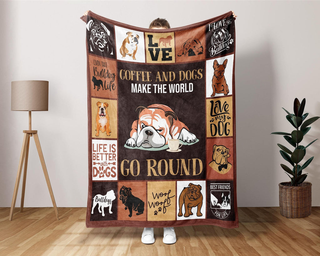 Bulldog Coffee Blanket, Bulldog Lover Blanket, Bulldog Mom Gift, Coffee Lover Blanket, Dog Mom Blanket, Dog Lover Blanket, Dog Owner Blanket