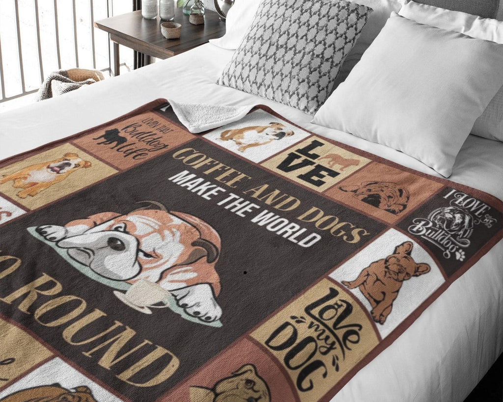 Bulldog Coffee Blanket, Bulldog Lover Blanket, Bulldog Mom Gift, Coffee Lover Blanket, Dog Mom Blanket, Dog Lover Blanket, Dog Owner Blanket