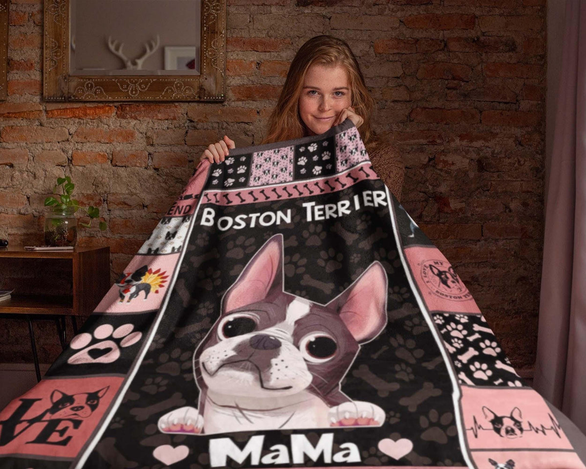 Boston Terrier Girl Blanket, Boston Terrier Dog Mom Blanket, Dog Lover Blanket, Dog Owner Blanket, Boston Terrier Mom Gift, Dog Mom Blanket