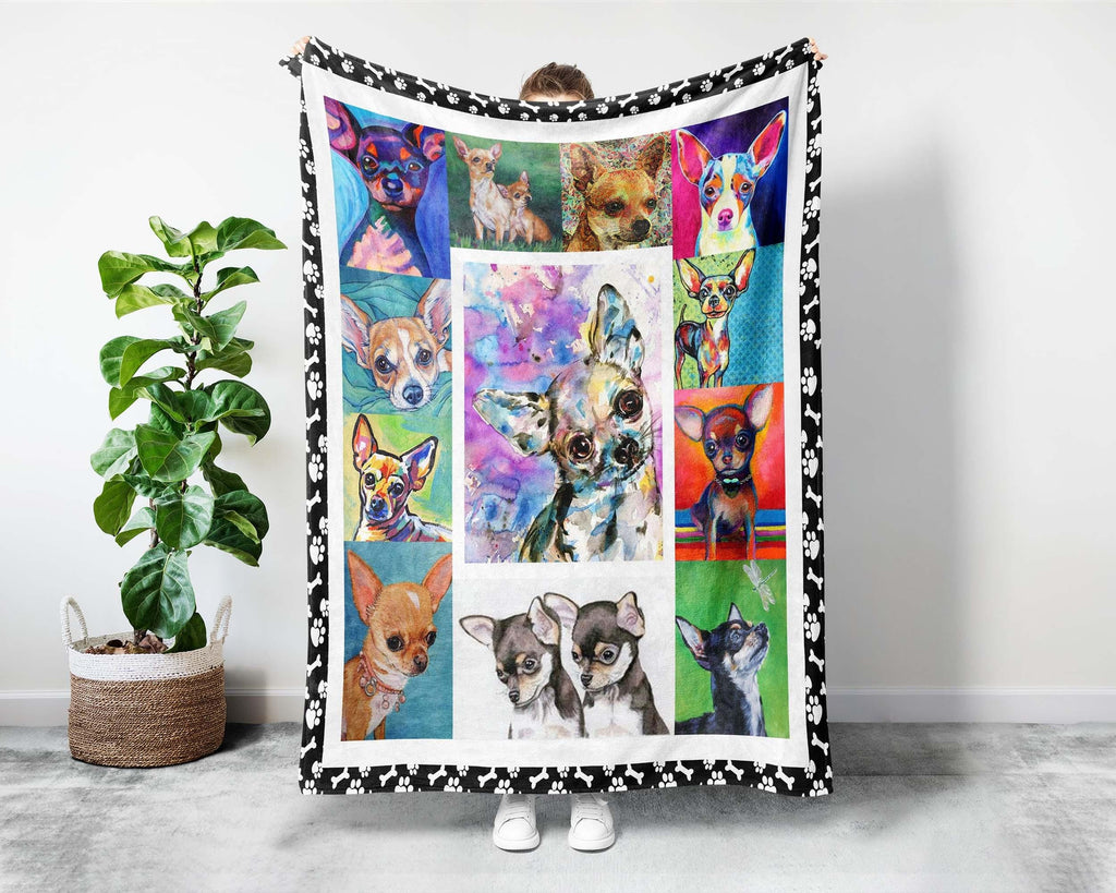 Colorful Chihuahua Blanket, Chihuahua Mom Blanket, Chihuahua Fleece Sherpa Blanket, Dog Lover Blanket, Dog Mom Blanket, Chihuahua Lover Gift