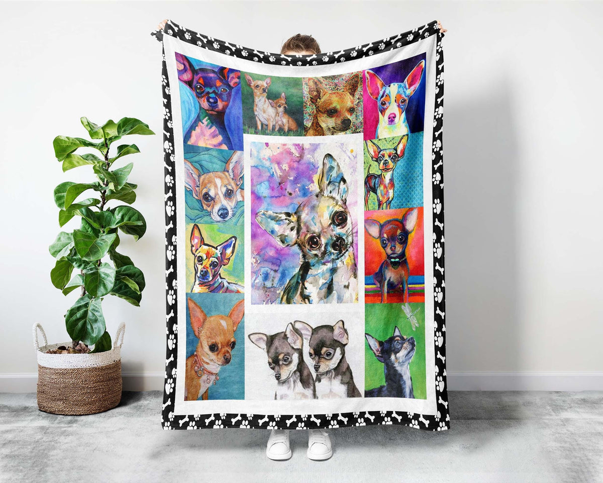 Colorful Chihuahua Blanket, Chihuahua Mom Blanket, Chihuahua Fleece Sherpa Blanket, Dog Lover Blanket, Dog Mom Blanket, Chihuahua Lover Gift