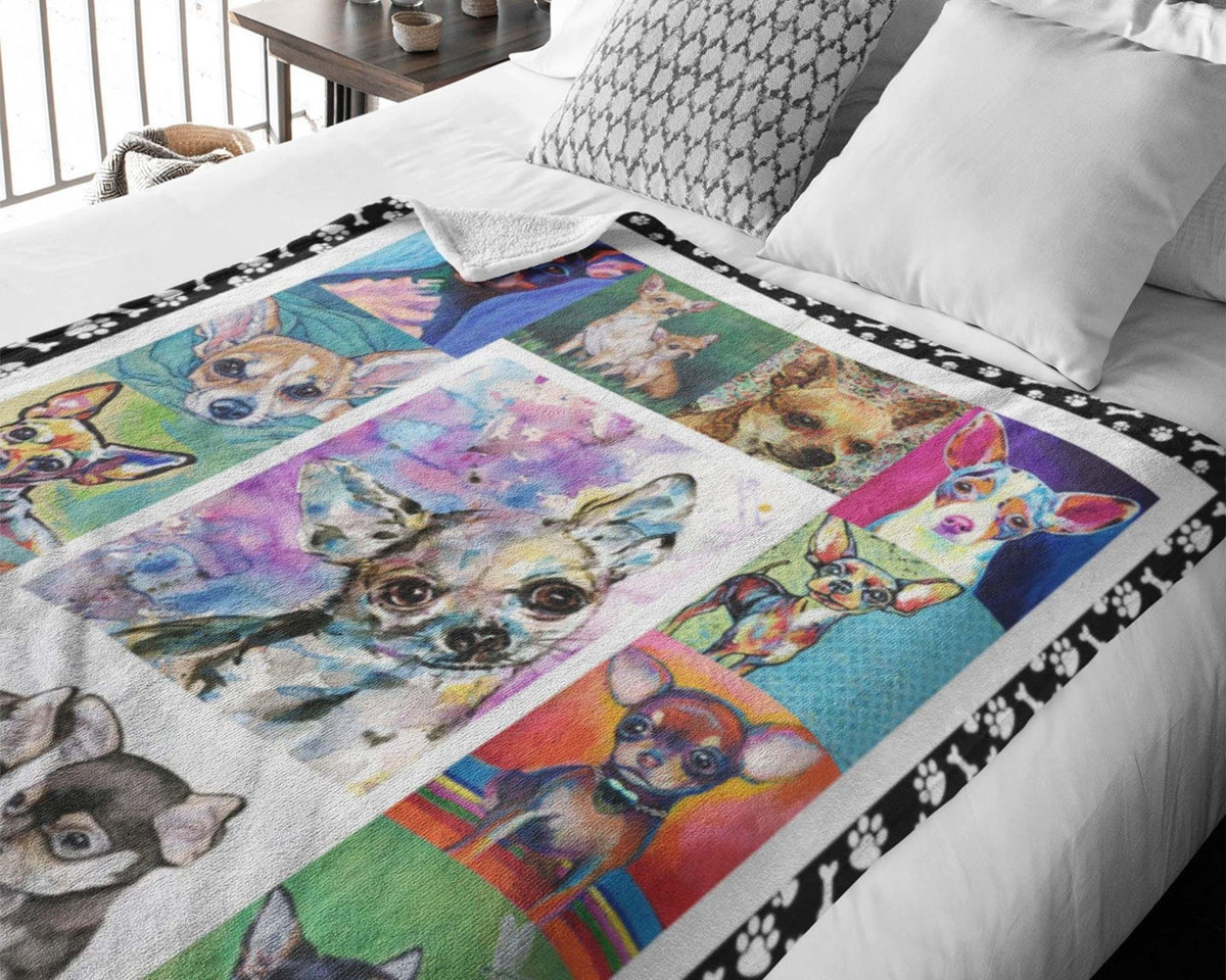 Colorful Chihuahua Blanket, Chihuahua Mom Blanket, Chihuahua Fleece Sherpa Blanket, Dog Lover Blanket, Dog Mom Blanket, Chihuahua Lover Gift
