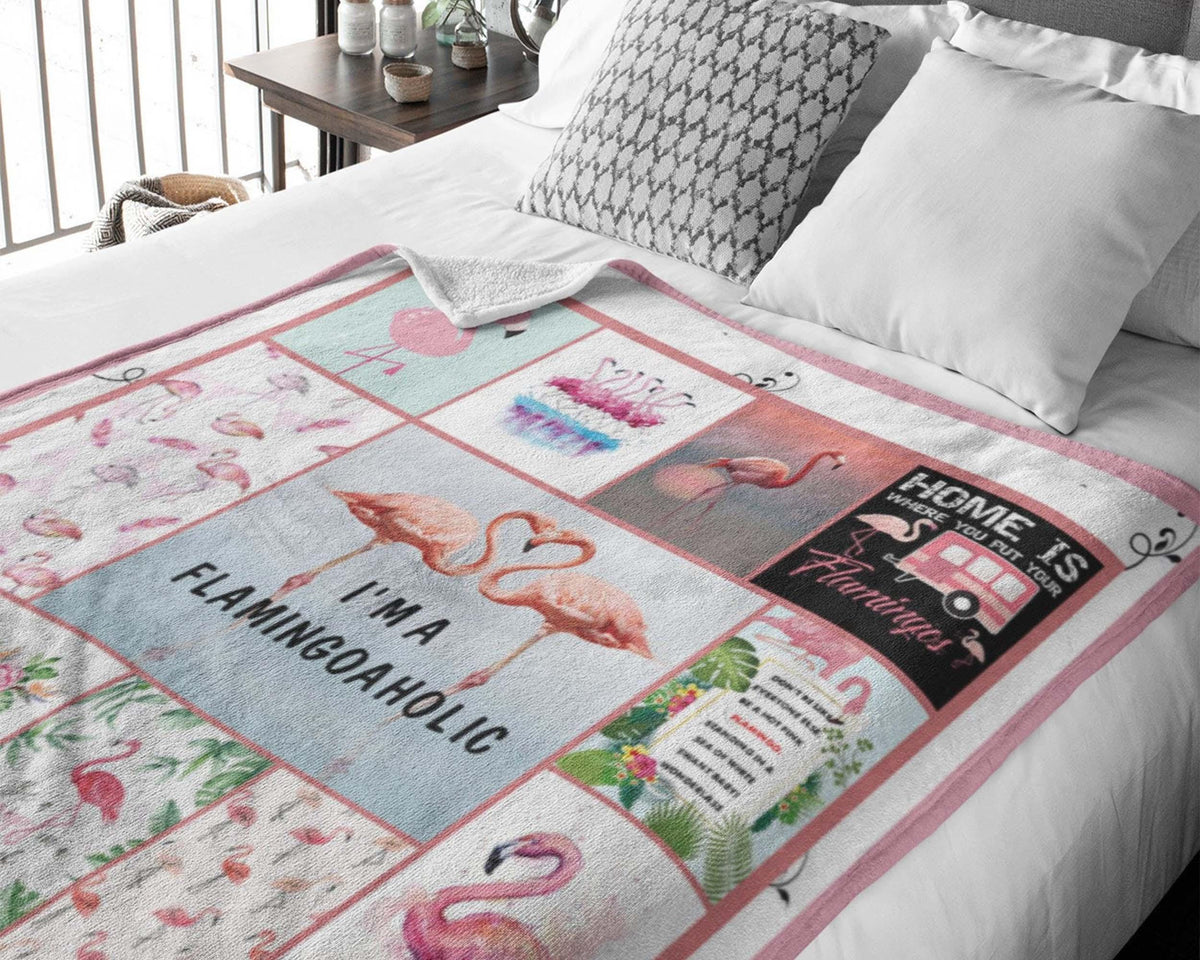 Pink Flamingo Blanket, Flamingoaholic Blanket, Flamingo Fleece Sherpa Blanket, Flamingo Lover Blanket, Cute Flamingo Blanket, Christmas Gift