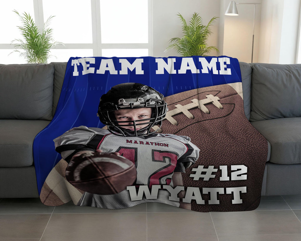 Custom American Football Blanket with Name & Number, Football Photo Throw, Sports Fan Gift, Football Player Blanket, Football Coach Gift