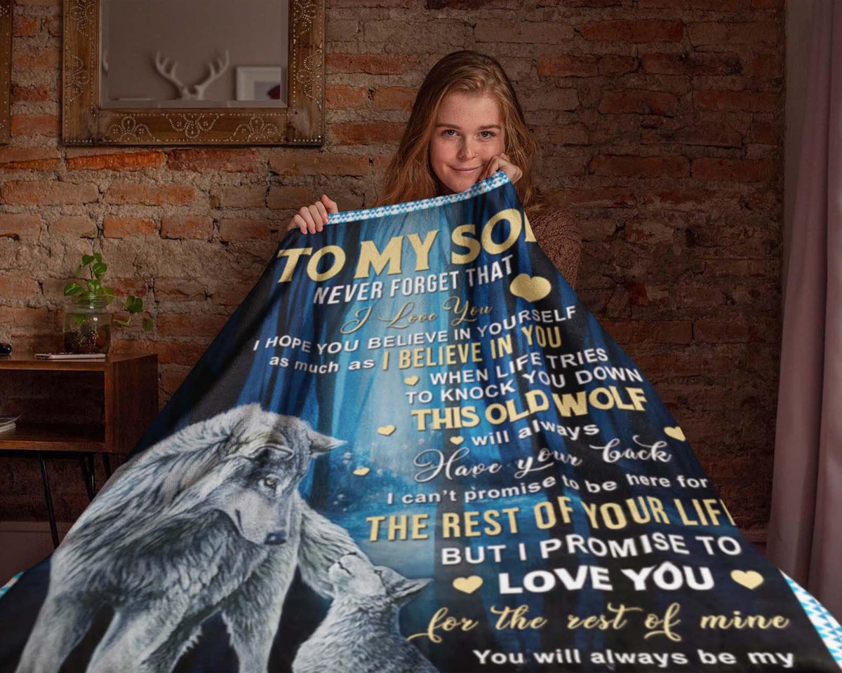 To My Son Wolf Dad Blanket, To My Son Blanket, Son Blanket From Dad, Letter To Son Blanket, Wolf Fleece Sherpa Blanket, Family Blanket