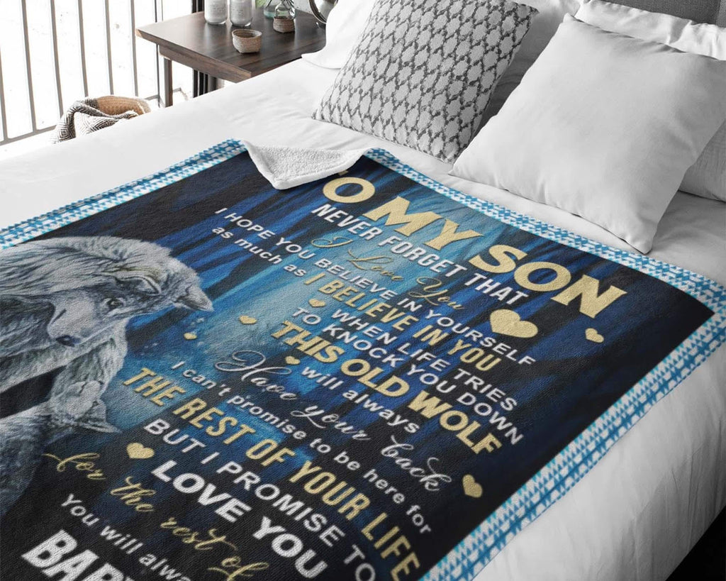 To My Son Wolf Dad Blanket, To My Son Blanket, Son Blanket From Dad, Letter To Son Blanket, Wolf Fleece Sherpa Blanket, Family Blanket