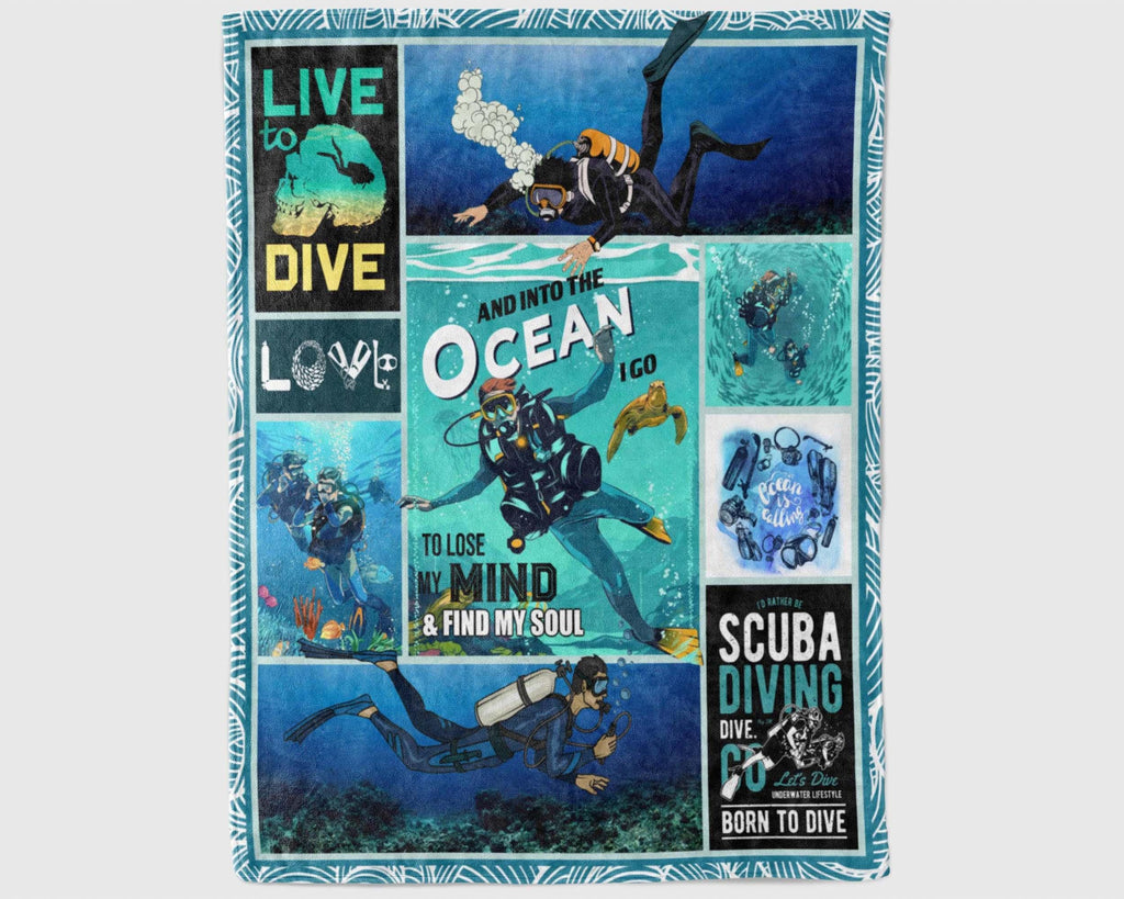 Scuba Diving Blanket, Scuba Diver Blanket, Diving Fleece Sherpa Blanket, Dive Blanket, Snorkeling Blanket, Ocean Sport Blanket, Sport Gifts