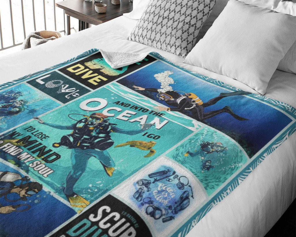 Scuba Diving Blanket, Scuba Diver Blanket, Diving Fleece Sherpa Blanket, Dive Blanket, Snorkeling Blanket, Ocean Sport Blanket, Sport Gifts