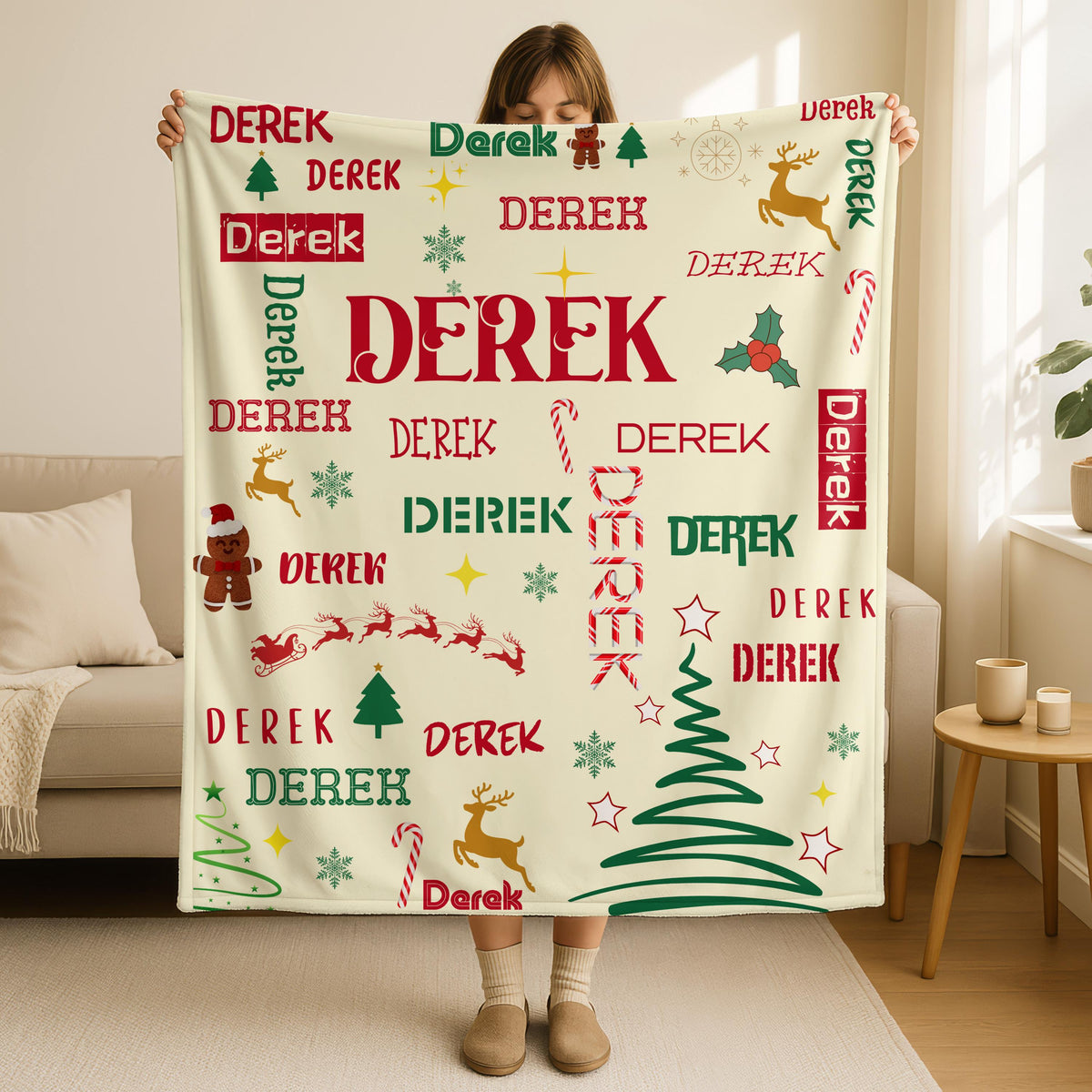 Personalized Name Christmas Blanket,Custom Name XMas Blanket Gift, Fleece Kids Holiday Decor Gift,Baby Name Christmas Blanket,Nursery Gift