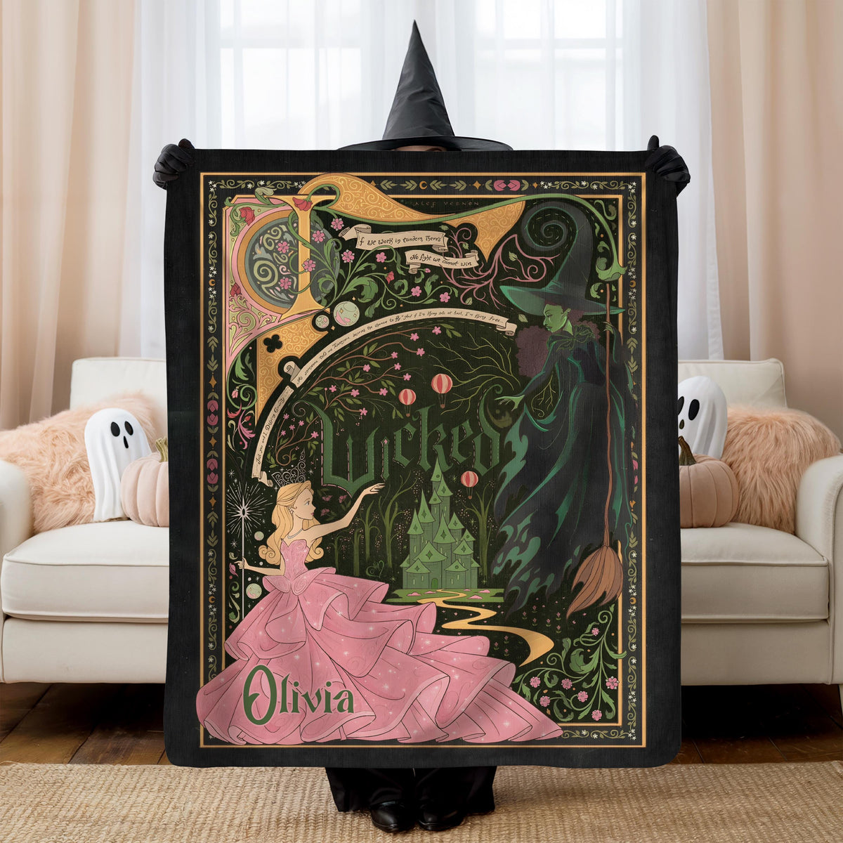 Custom Wicked Blanket, Good Witch Bad Witch Princess Throw, Personalized Wicked Blanket, Custom Name Witch Gift, Halloween Fantasy Decor