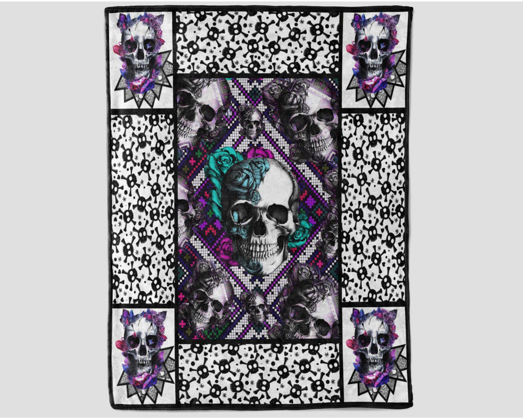 Skull Floral Blanket, Skull Fleece Sherpa Blanket, Skeleton Lover Blanket, Skull Lover Blanket, Skull Mom Blanket, Skull Gift