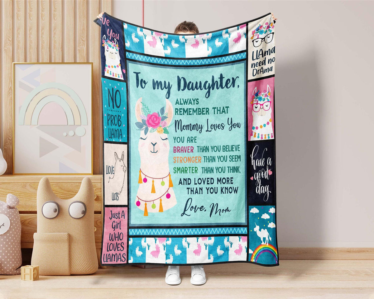 To My Daughter Llama Blanket From Mom, Mom Daughter Blanket, Llama Lover Blanket, Letter To Daughter Blanket, Daughter Birthday Gift