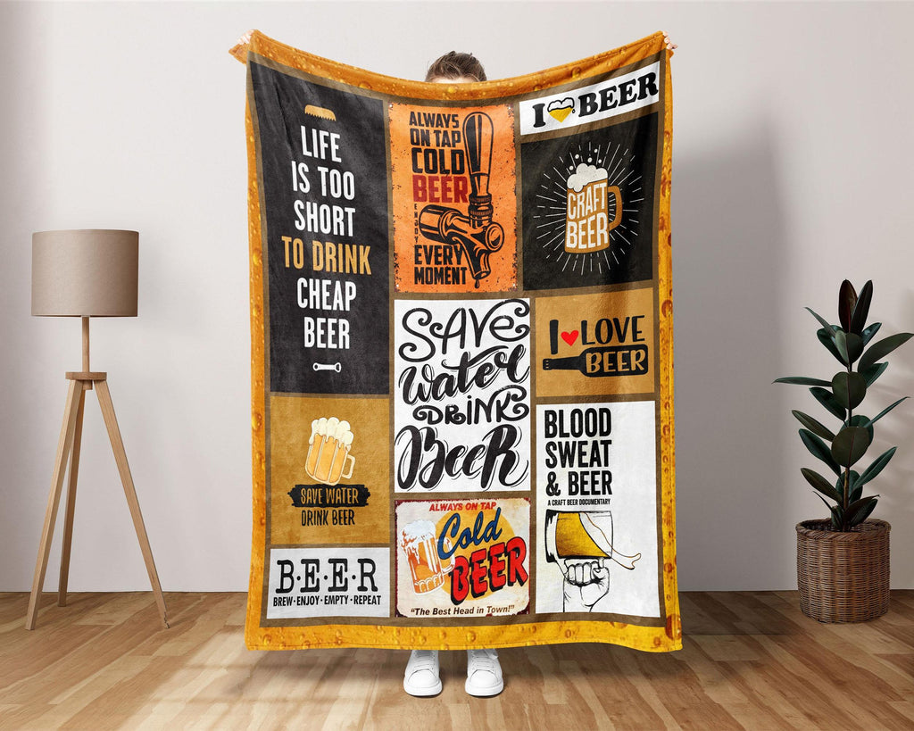 Craft Beer Fleece Sherpa Blanket, Beer Lover Blanket, Alcohol Blanket, Beer Dad Blanket, Drinking Blanket, Husband Blanket, Beer Lover Gift