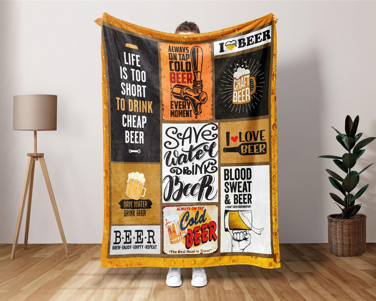 Craft Beer Fleece Sherpa Blanket, Beer Lover Blanket, Alcohol Blanket, Beer Dad Blanket, Drinking Blanket, Husband Blanket, Beer Lover Gift
