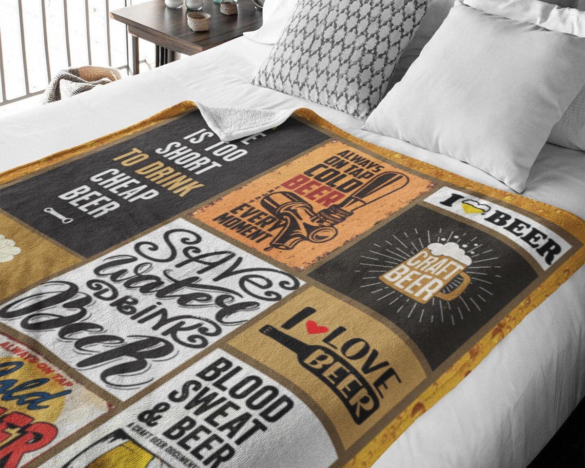 Craft Beer Fleece Sherpa Blanket, Beer Lover Blanket, Alcohol Blanket, Beer Dad Blanket, Drinking Blanket, Husband Blanket, Beer Lover Gift