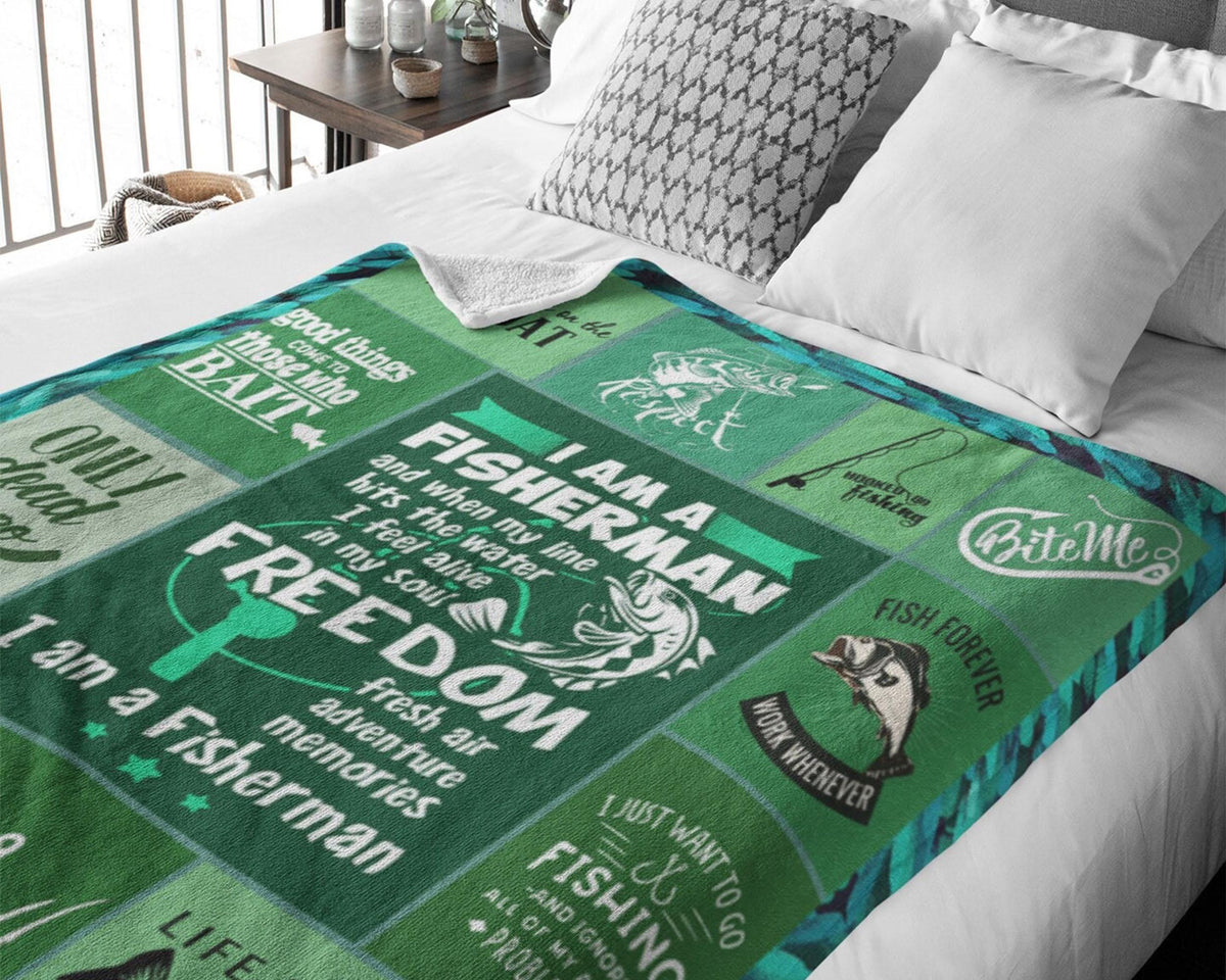 Fishing Fleece Sherpa Blanket, Fishing Dad Blanket, Boat Life Blanket, Fisherman Blanket, Fish Lover Fleece Sherpa Blanket, Husband Blanket