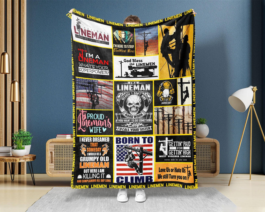 American Lineman Blanket, Skull Lineman Fleece Sherpa Blanket, Lineworker Blanket, Electrician Blanket, Electrical Blanket, Electric Blanket