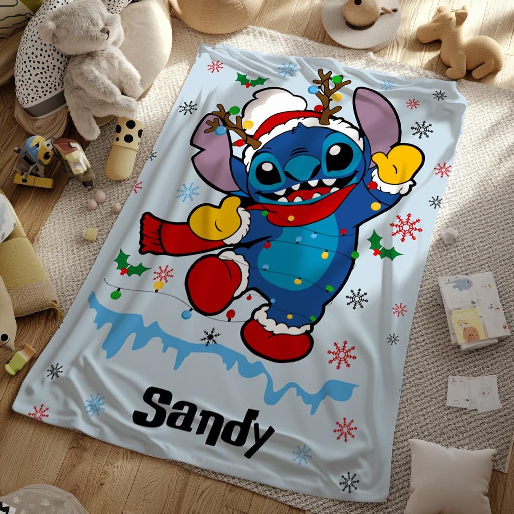Personalized Disney Stitch Christmas Blanket, Lilo & Stitch Very Merry Christmas Gift, Ohana Means Family Christmas Blanket, Daughter Gift