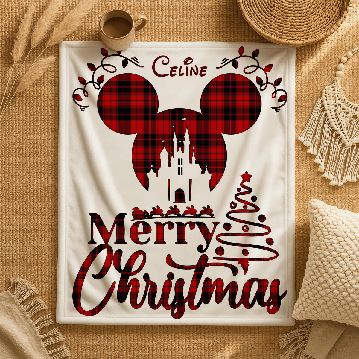 Magical Kingdom Mickey Mouse Plaid Christmas Blanket, Mickey Christmas Blanket, Disney Merry Christmas Blanket, Blanket Gift, Plaid Blanket