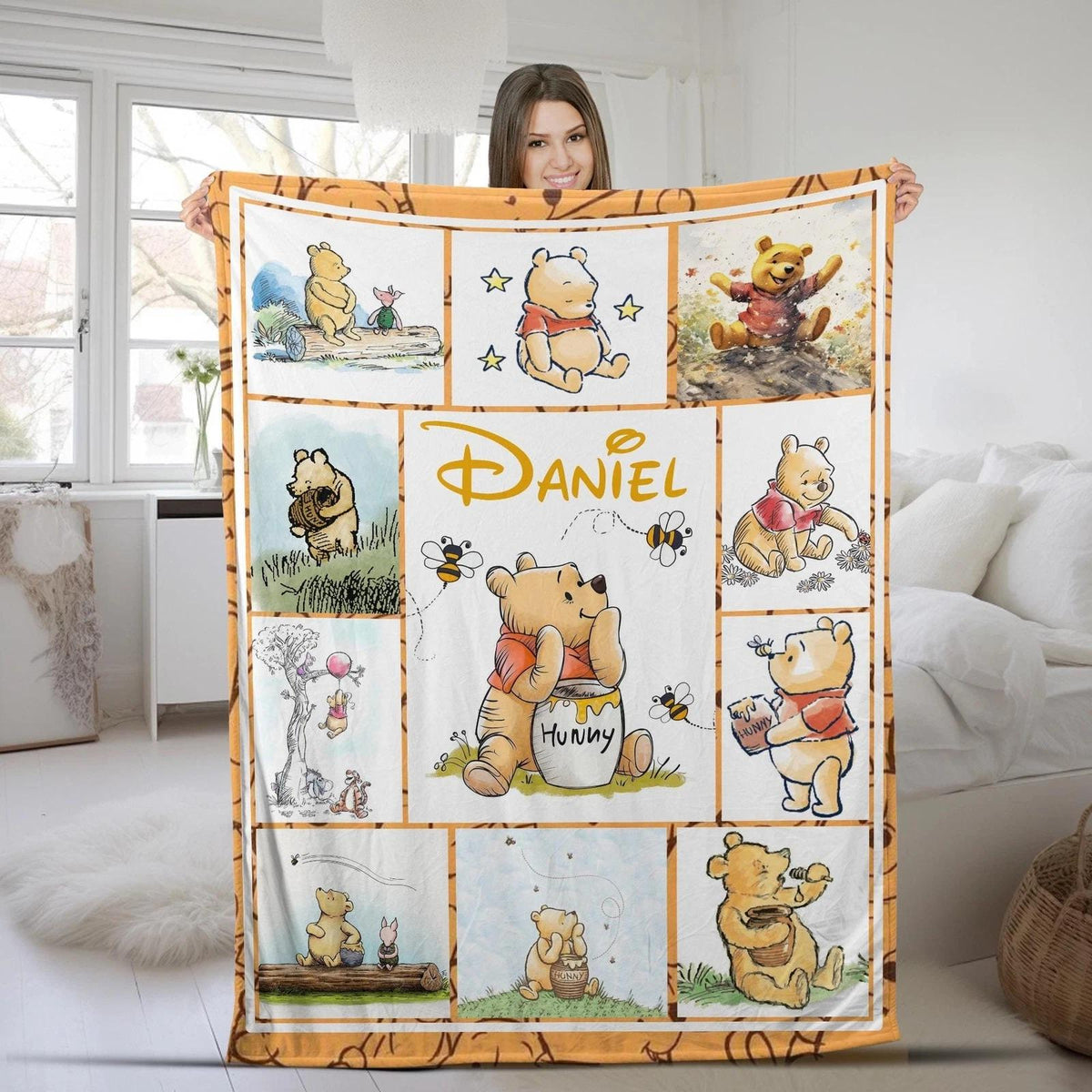 Personalized Pooh and Friends Blanket, Winnie the Pooh Blanket, Custom Name Cartoon Blanket, Pooh Bear Blanket, Birthday Gifts