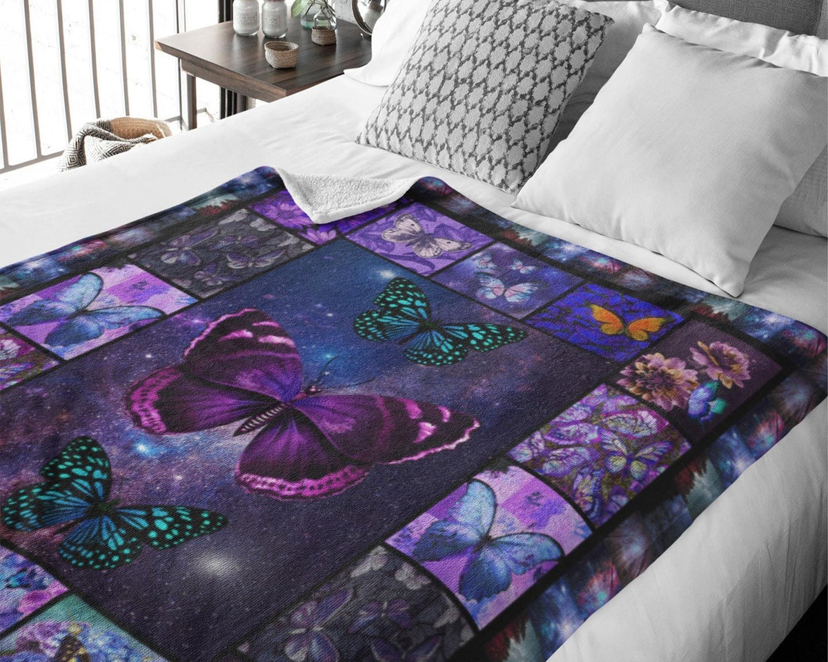 Vintage Butterfly Blanket, Butterfly Fleece Sherpa Blanket, Butterfly Lover Blanket, Insect Blanket, Flying Animal Blanket, Grandma Blanket