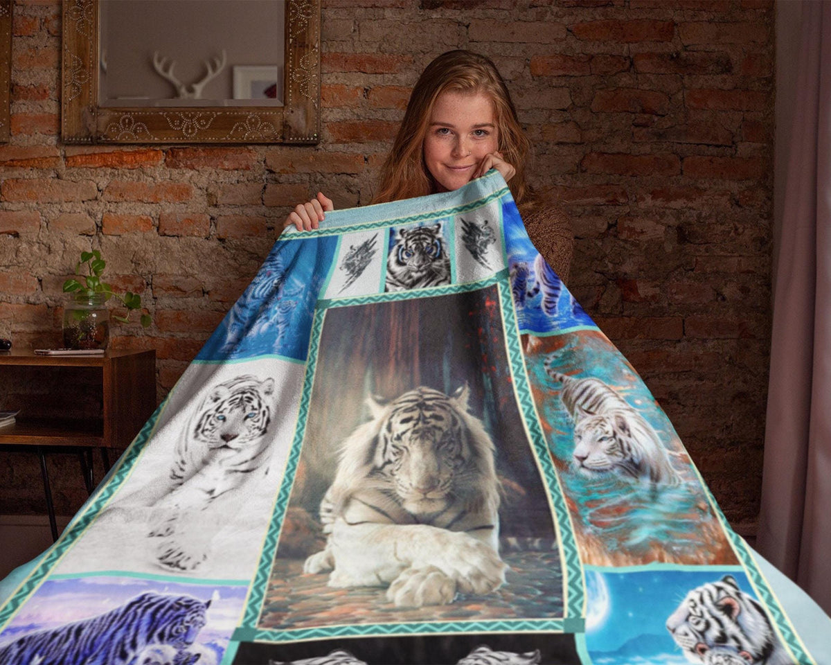 White Tiger Blanket, Tiger Lover Blanket, Tiger Fleece Sherpa Blanket, Forest Animal Blanket, Tiger Lover Gift, Husband Birthday Blanket