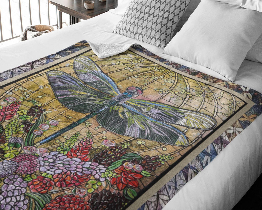 Vintage Dragonfly Blanket, Flying Animal Blanket, Dragonfly Fleece Sherpa Blanket, Animal Blanket, Insect Blanket, Daughter Blanket