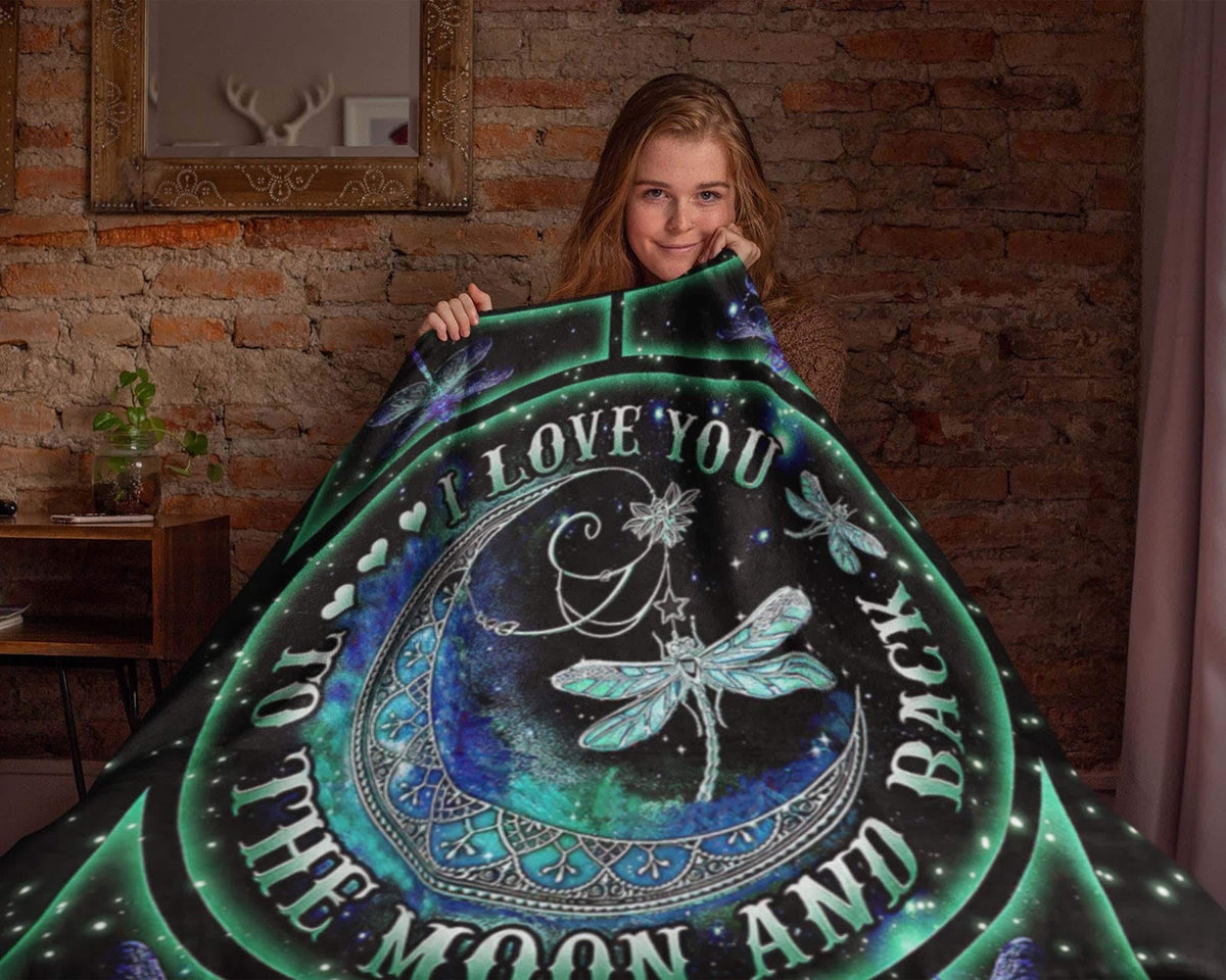 Dragonfly Moon Blanket, Insect Blanket, Flying Animal Blanket, Dragonfly Fleece Sherpa Blanket, Animal Blanket, Grandma Grandpa Blanket