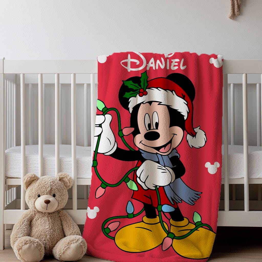 Disney Mickey Mouse Christmas Blanket, Newborn Gift, Mickey Bedding Blanket, Merry Christmas Blanket, Birthday Boy Blanket, Xmas Kid Gift